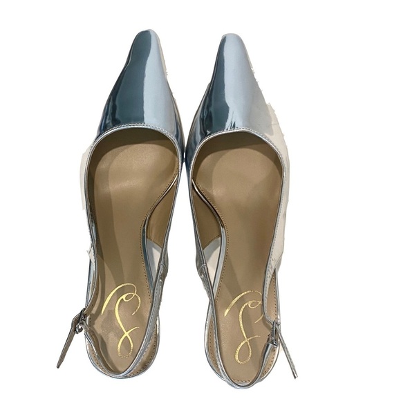 NWT Sam Edelman Bianka Slingback Silver Metallic Kitten Heel Pump Size 9 - Picture 8 of 14